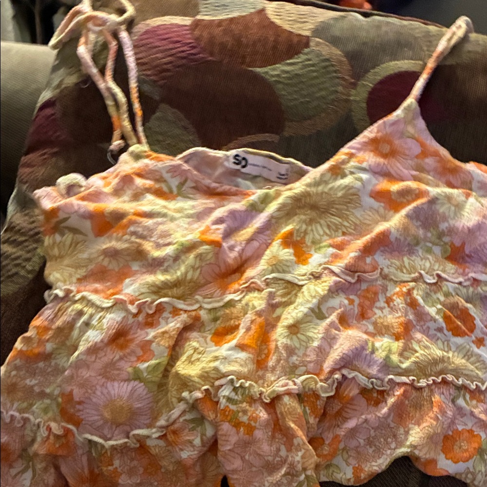 SO Floral Tank Top - Orange and Cream